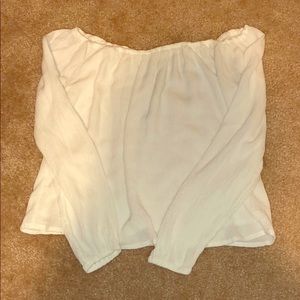 Off the shoulder ruffled long sleeve shirt